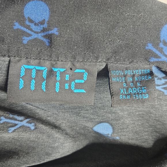 VTG 90s MT:2 Black & Blue Skull & Crossbones with Flames Button Down, size XL - Picture 5 of 5